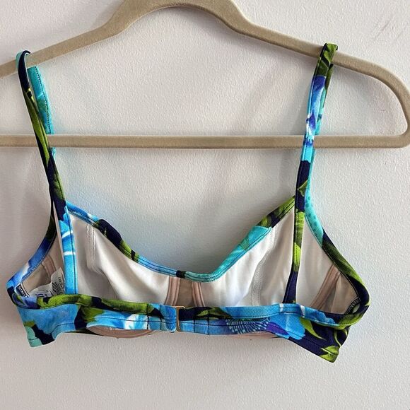 90s Vtg Floral Bikini Swimwear Matching Boho Blue Green 36C Medium Women’s Top - Picture 5 of 13